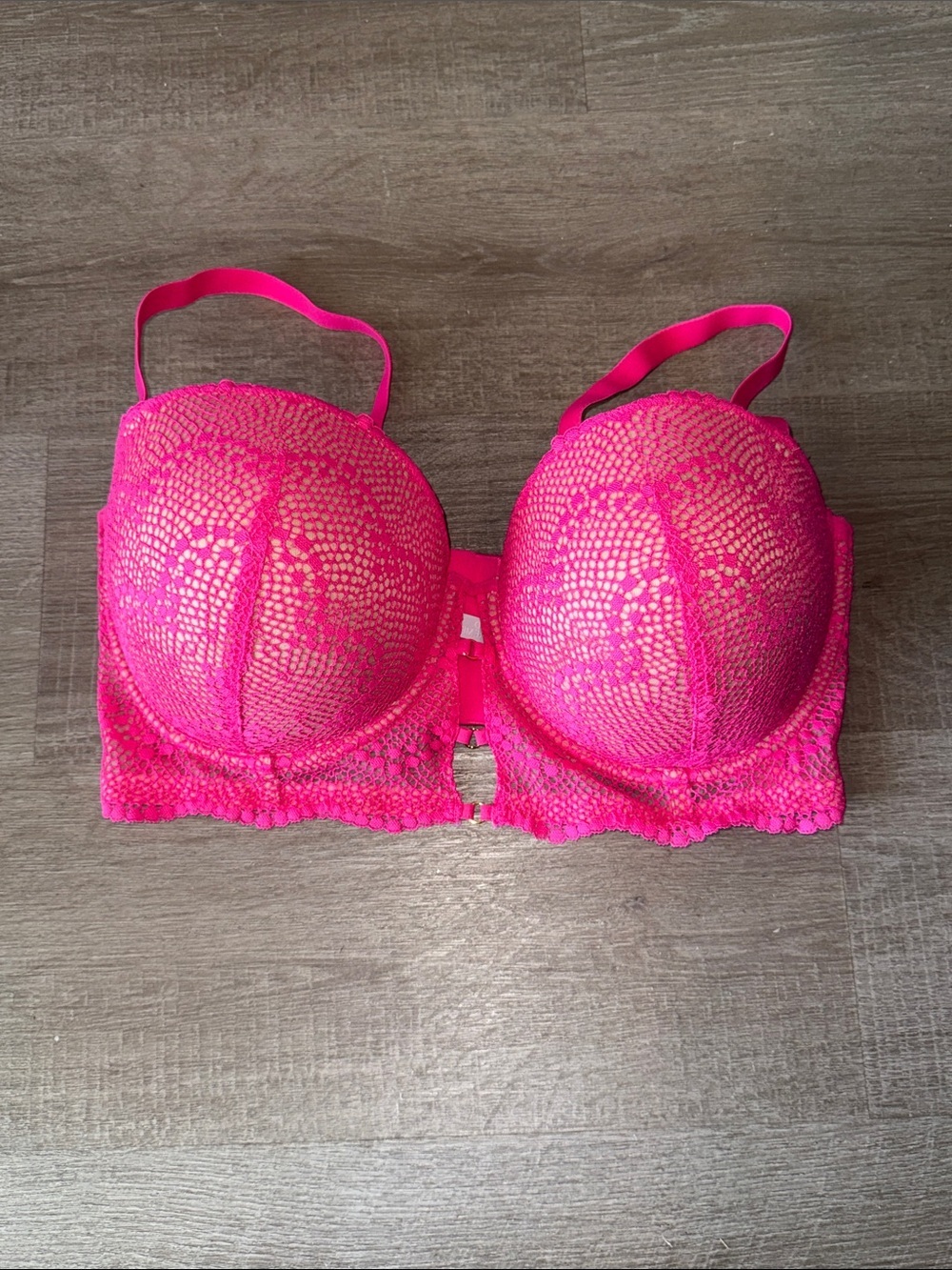 Adore Me Neon Pink Lace Longline Push-Up Bra 40DD